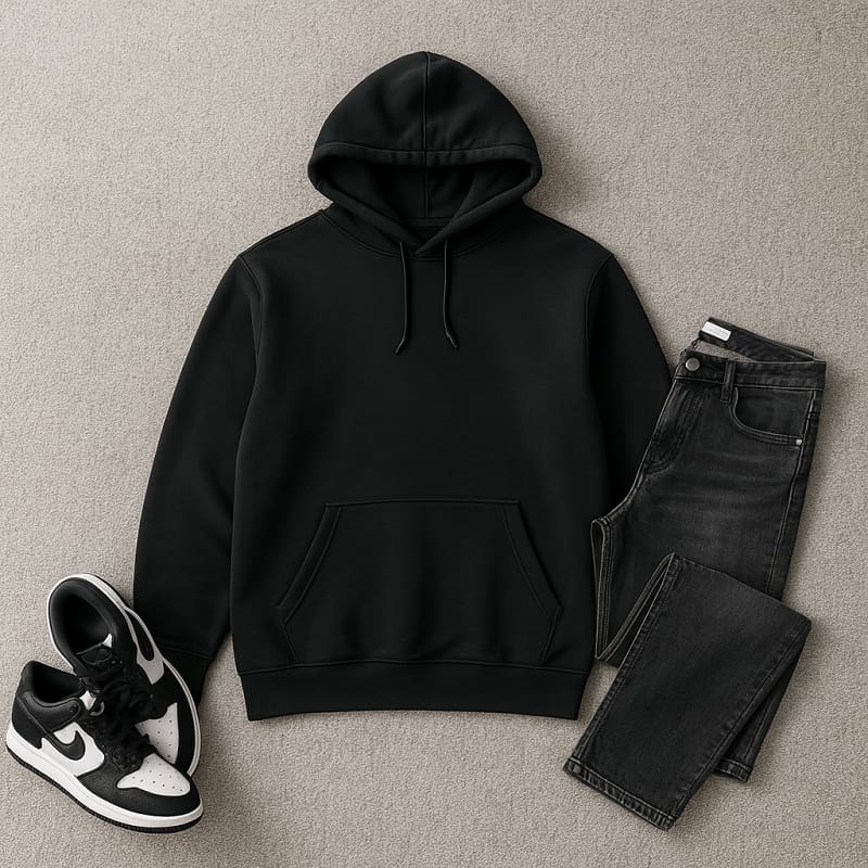 هودی کلاهدار مردانه بیسیک مشکی-مشکی